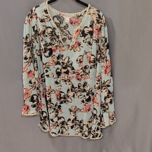 Light Blue Floral V-Neck Women's Top